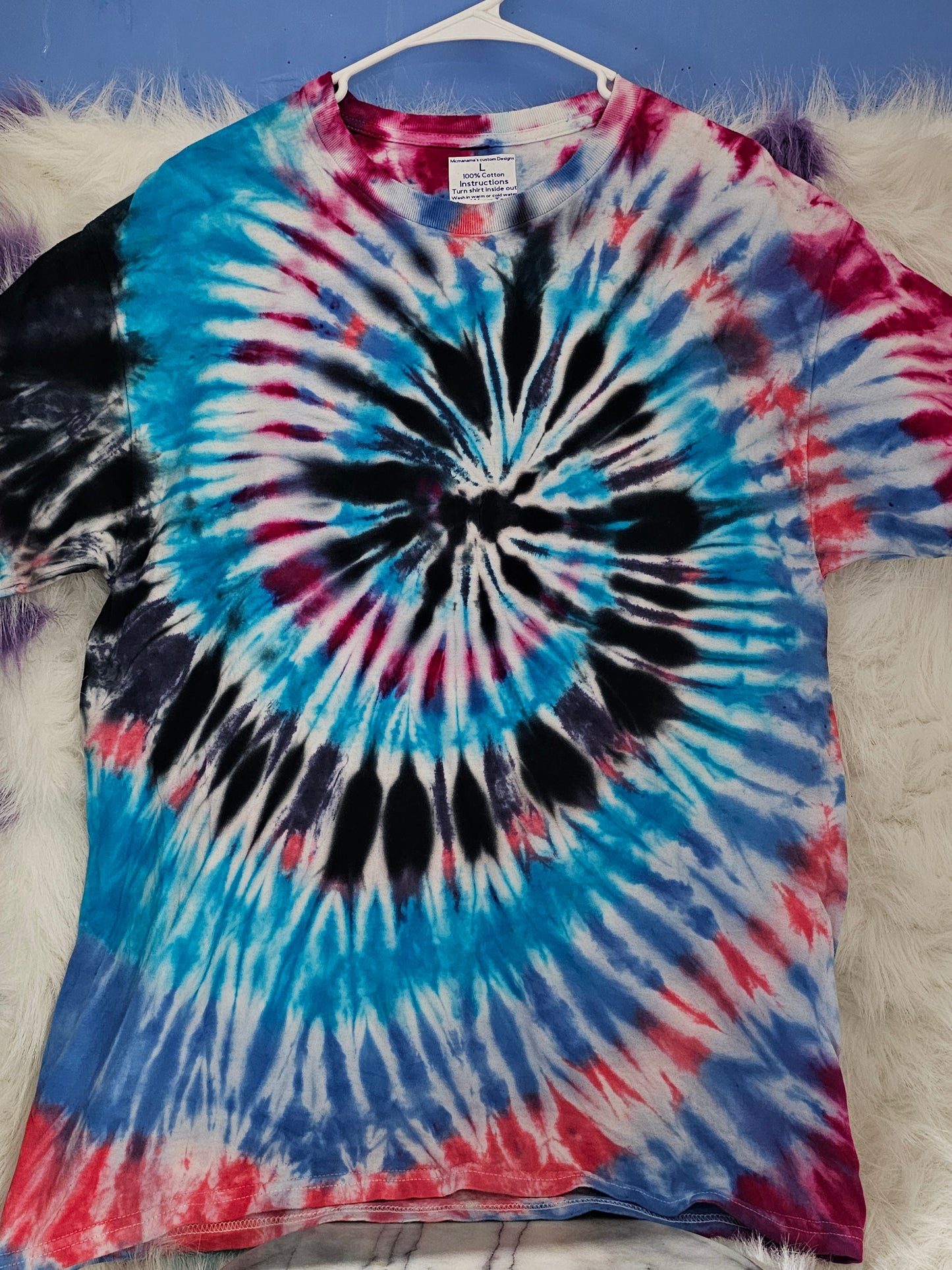 Size L 100% cotton Red, black & blue tye dye Tshirt