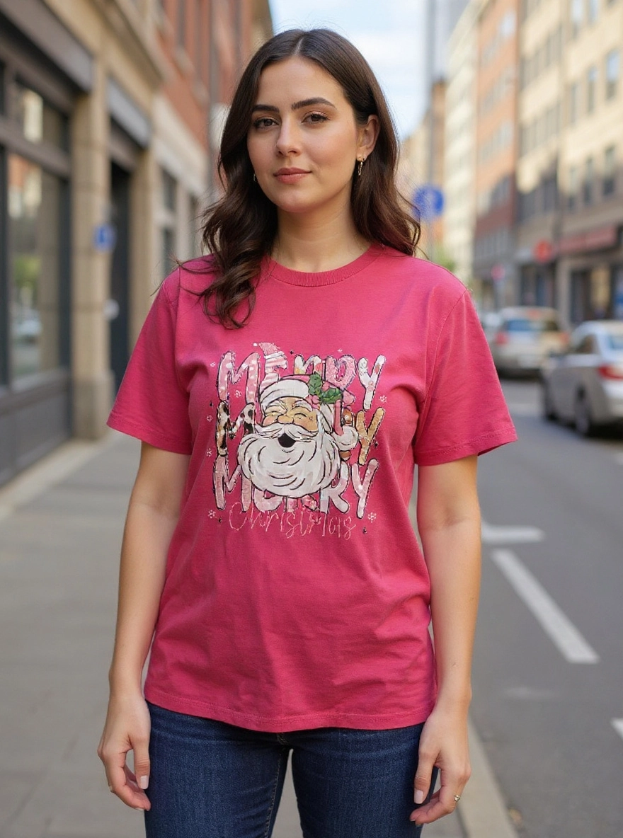 Size XL 100% cotton Pink Santa Tshirt