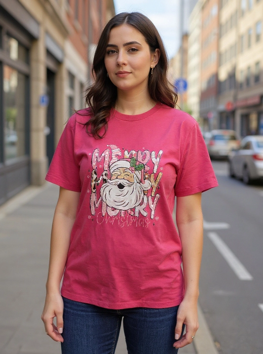 Size XL 100% cotton Pink Santa Tshirt