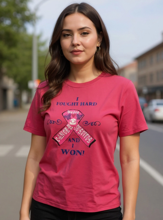 Size XL 100% cotton Pink I fought hard Tshirt