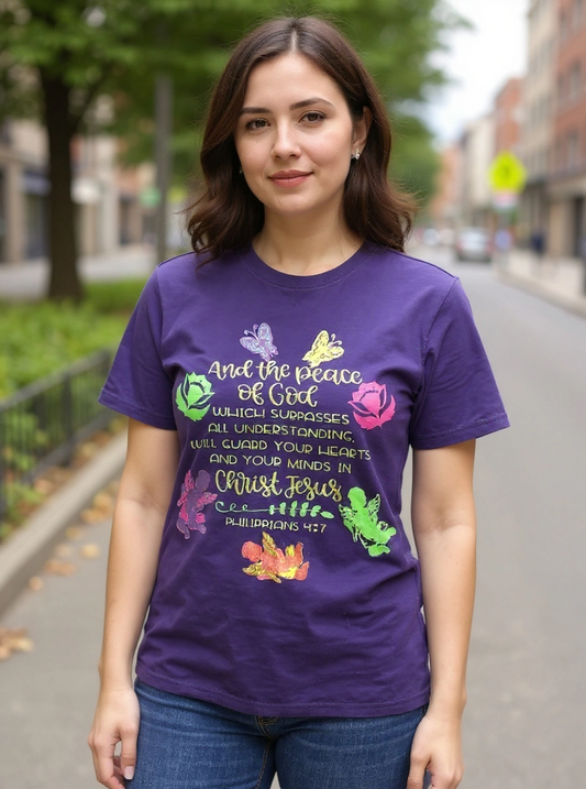 Size L 100% cotton Purple The peace of God Tshirt