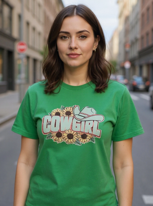 Size XL 100% cotton green cowgirl Tshirt