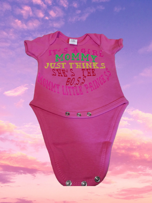 Size 0-3 months 100% cotton Pink Mommy just thinks she's the boss oneies
