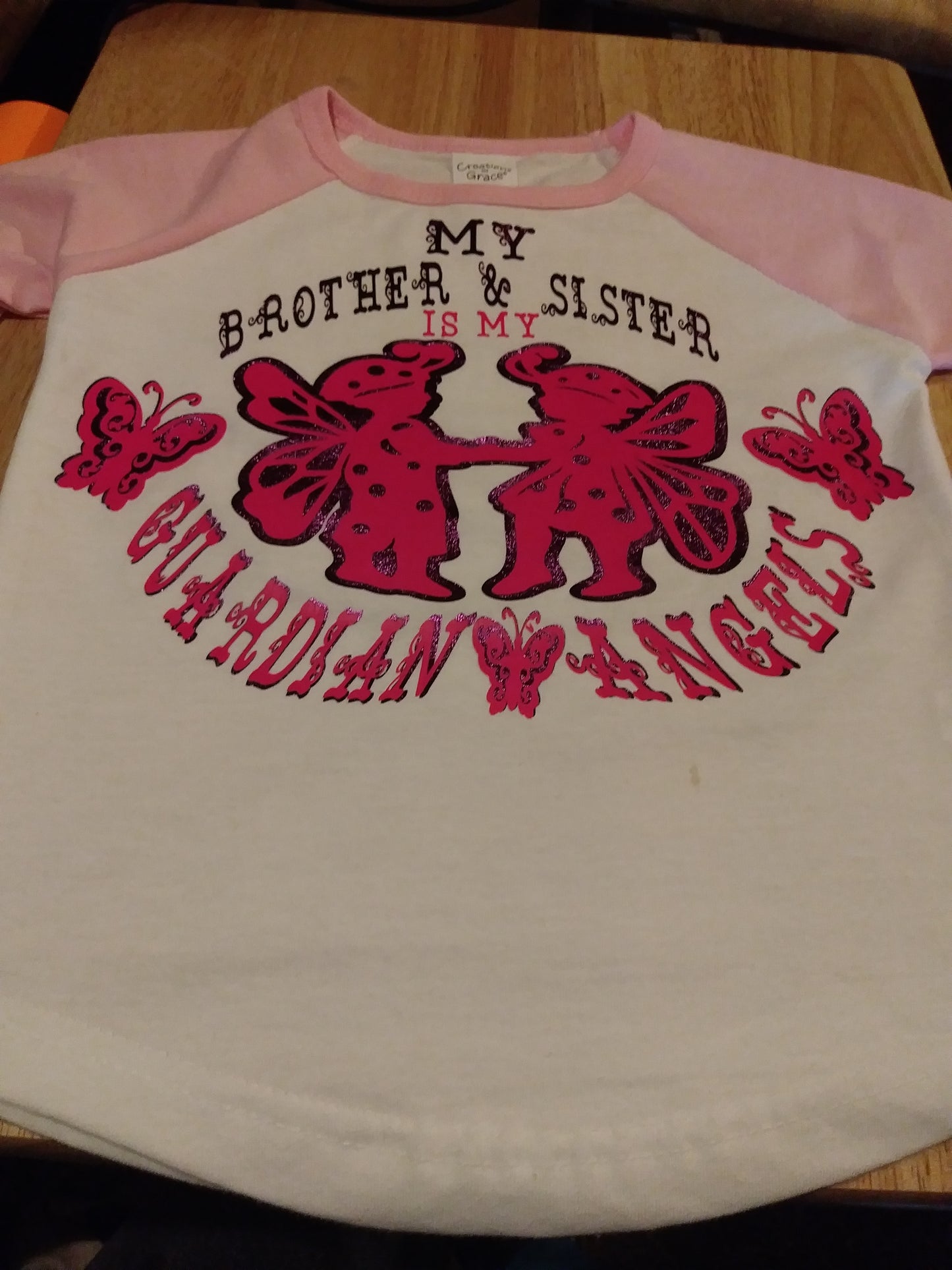 Size 4T 100% cotton White &Pink brother & sister is my guardian Angel