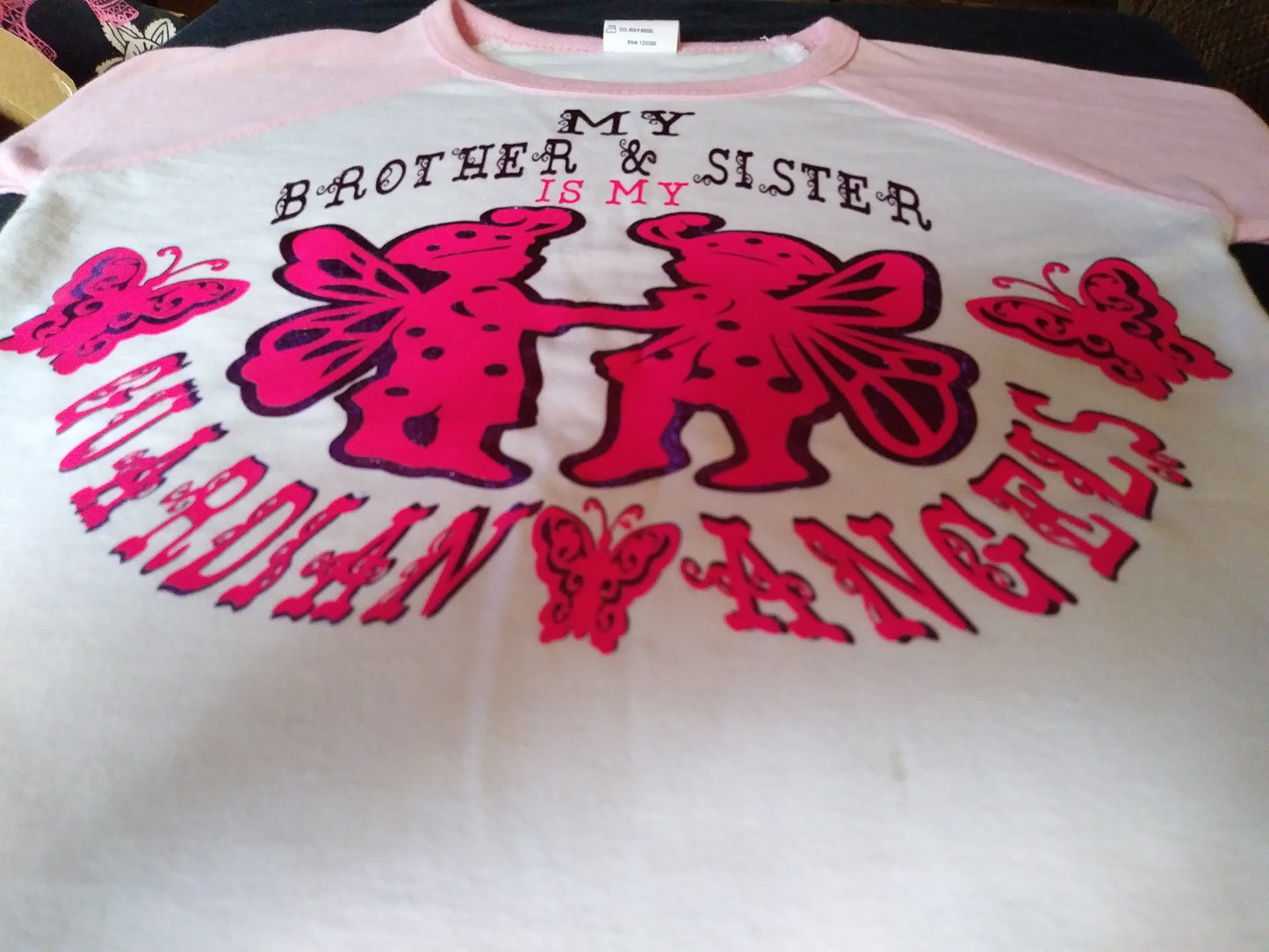 Size 4T 100% cotton White &Pink brother & sister is my guardian Angel