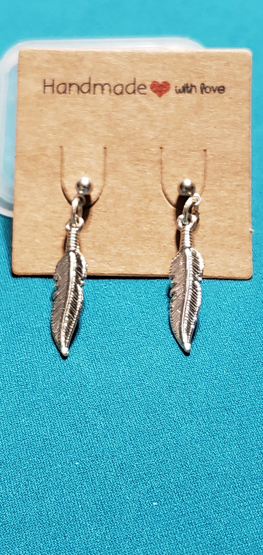 Stainless steel silver plated feather post earrings