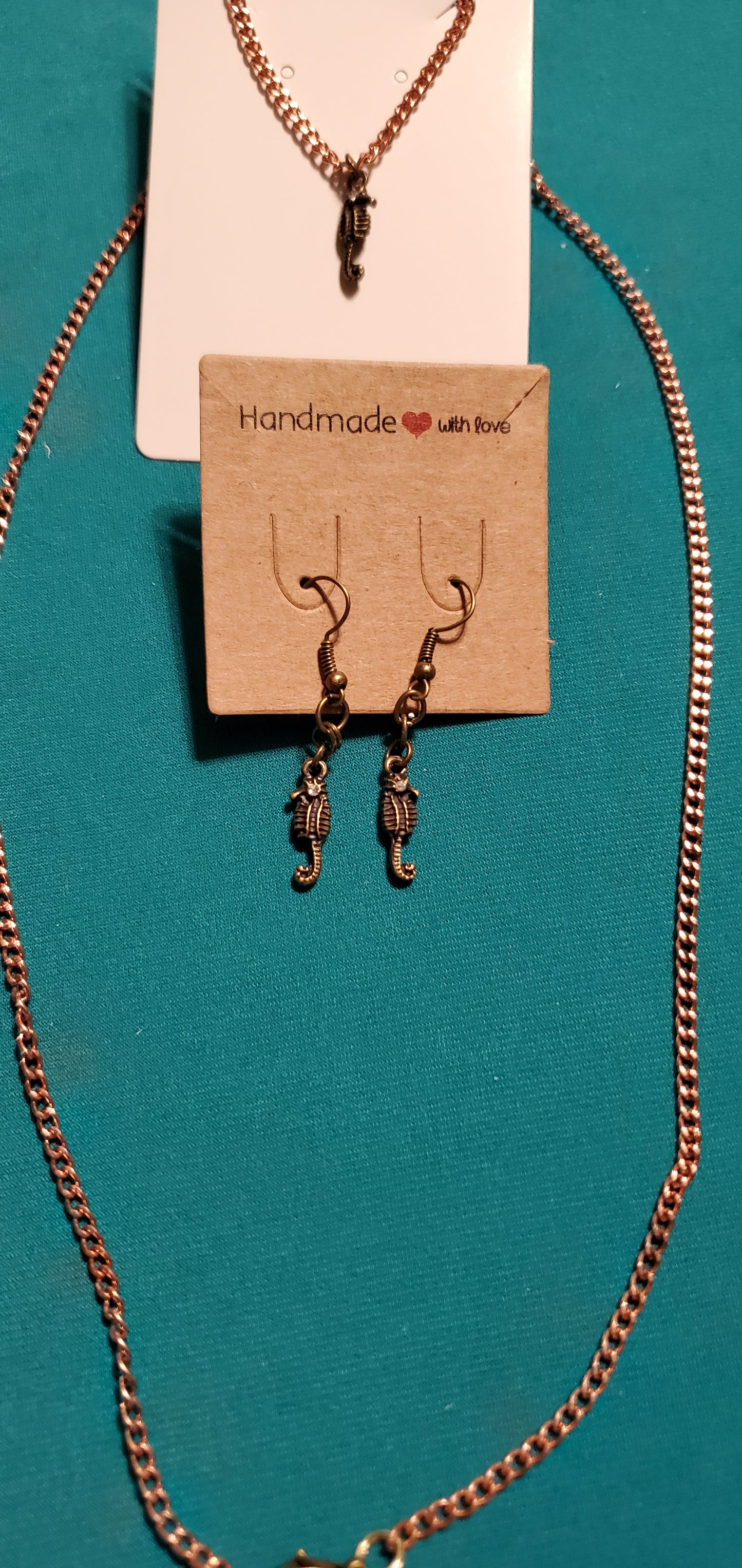 Bronze plated sea horse necklace