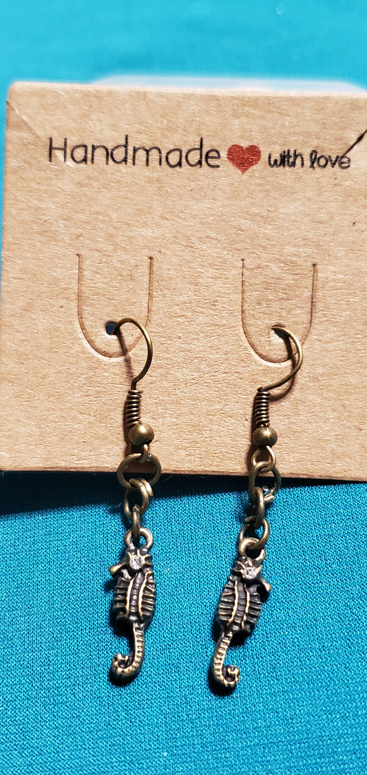 Bronze plated sea horse earrings
