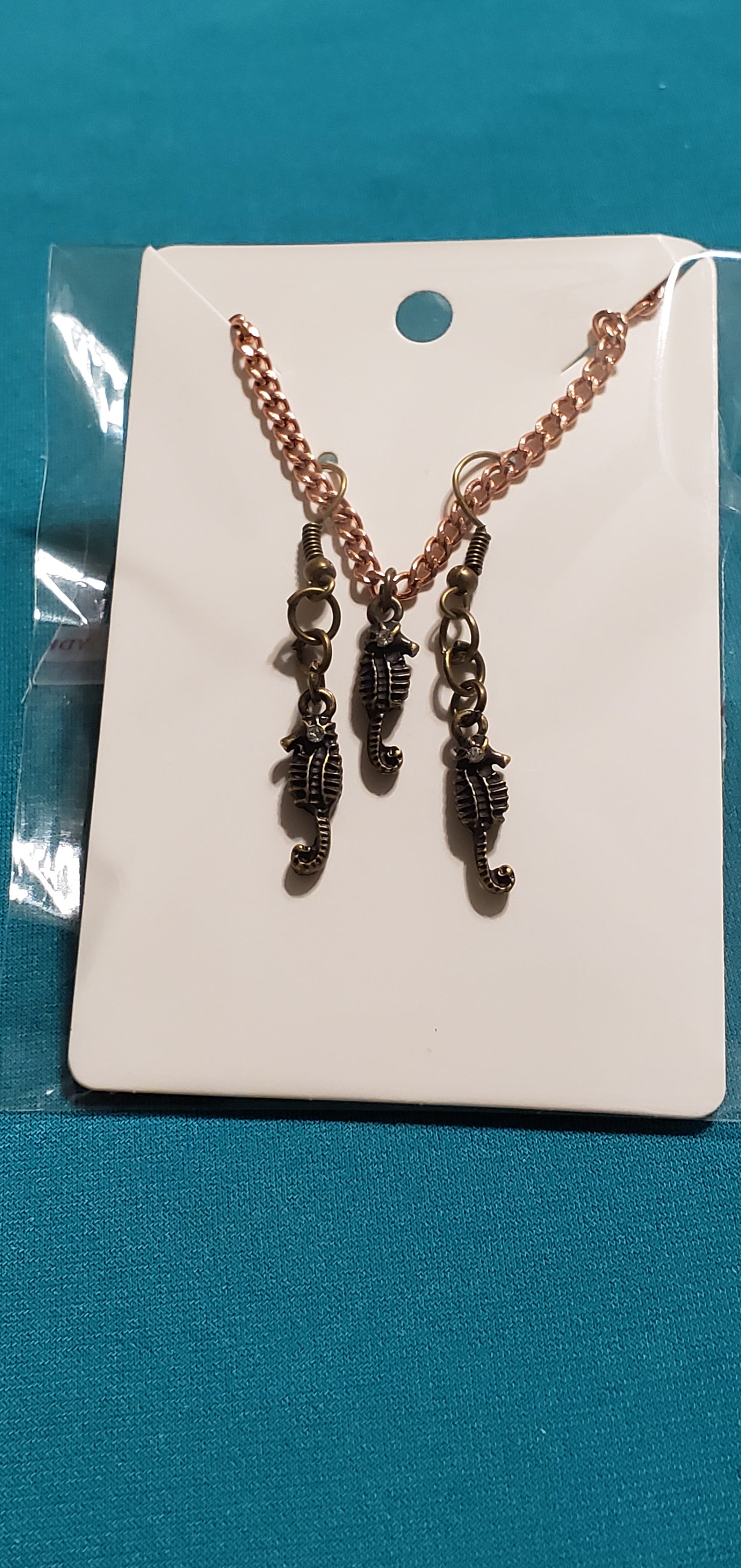 Bronze plated sea horse necklace
