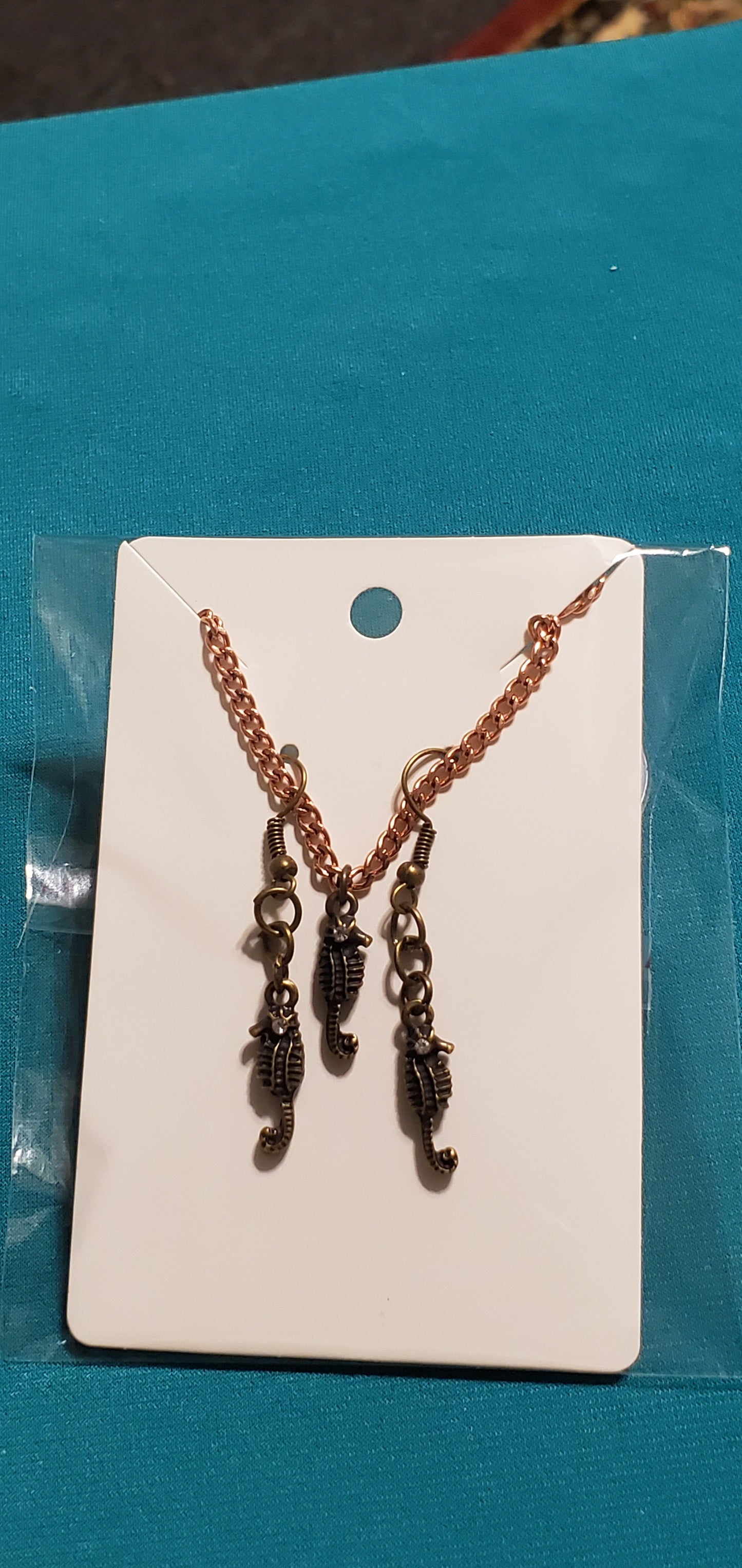 Bronze plated sea horse earrings
