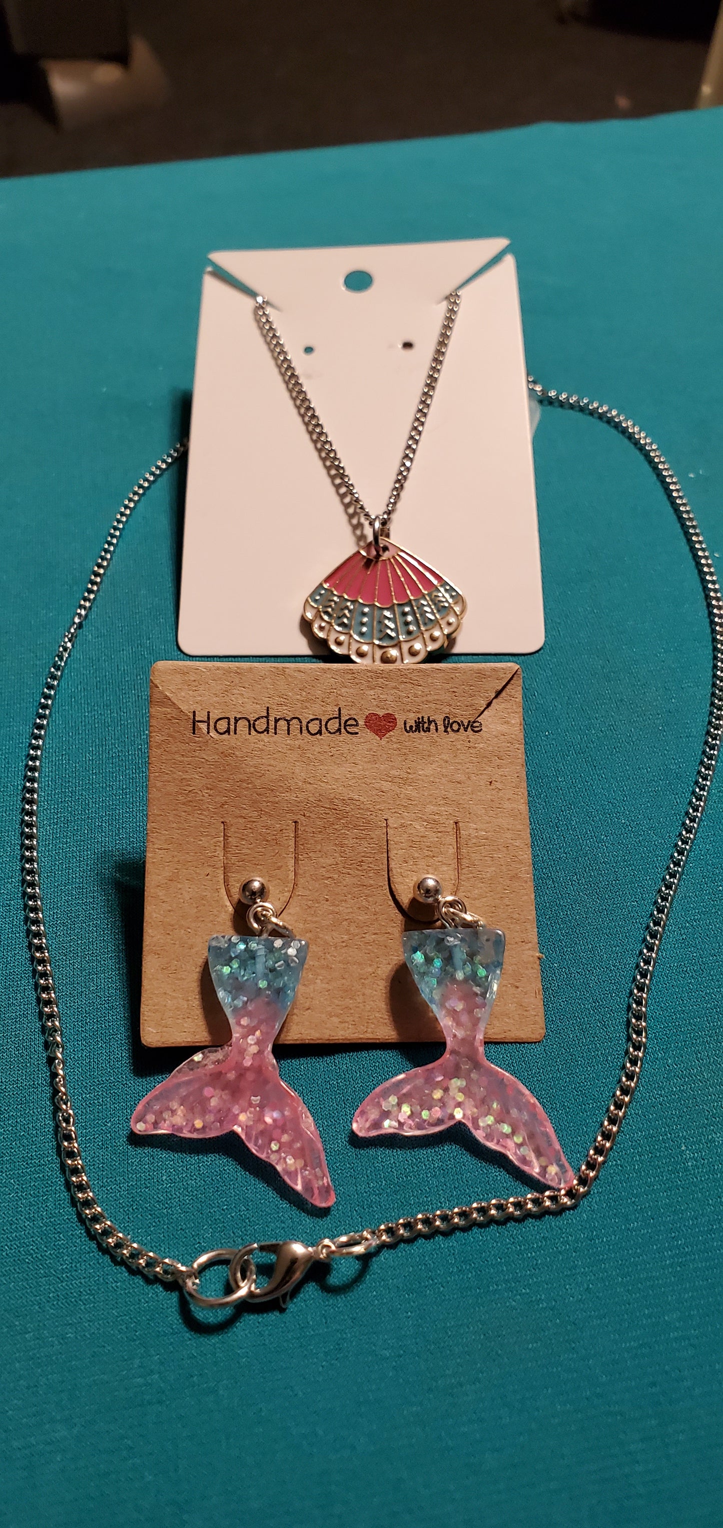 Pink and blue mermaid tail on silver plated post earrings