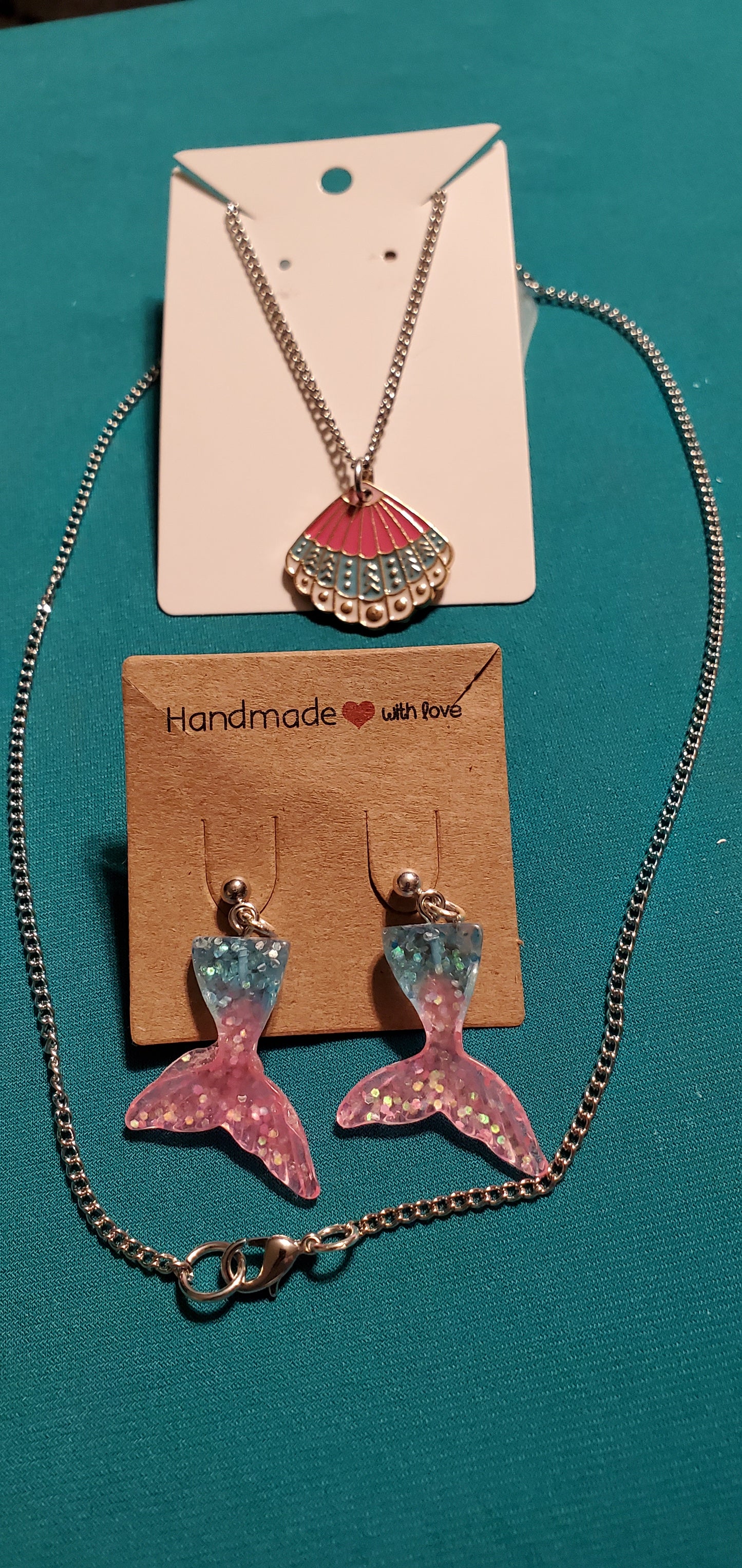 Pink and blue mermaid tail on silver plated post earrings
