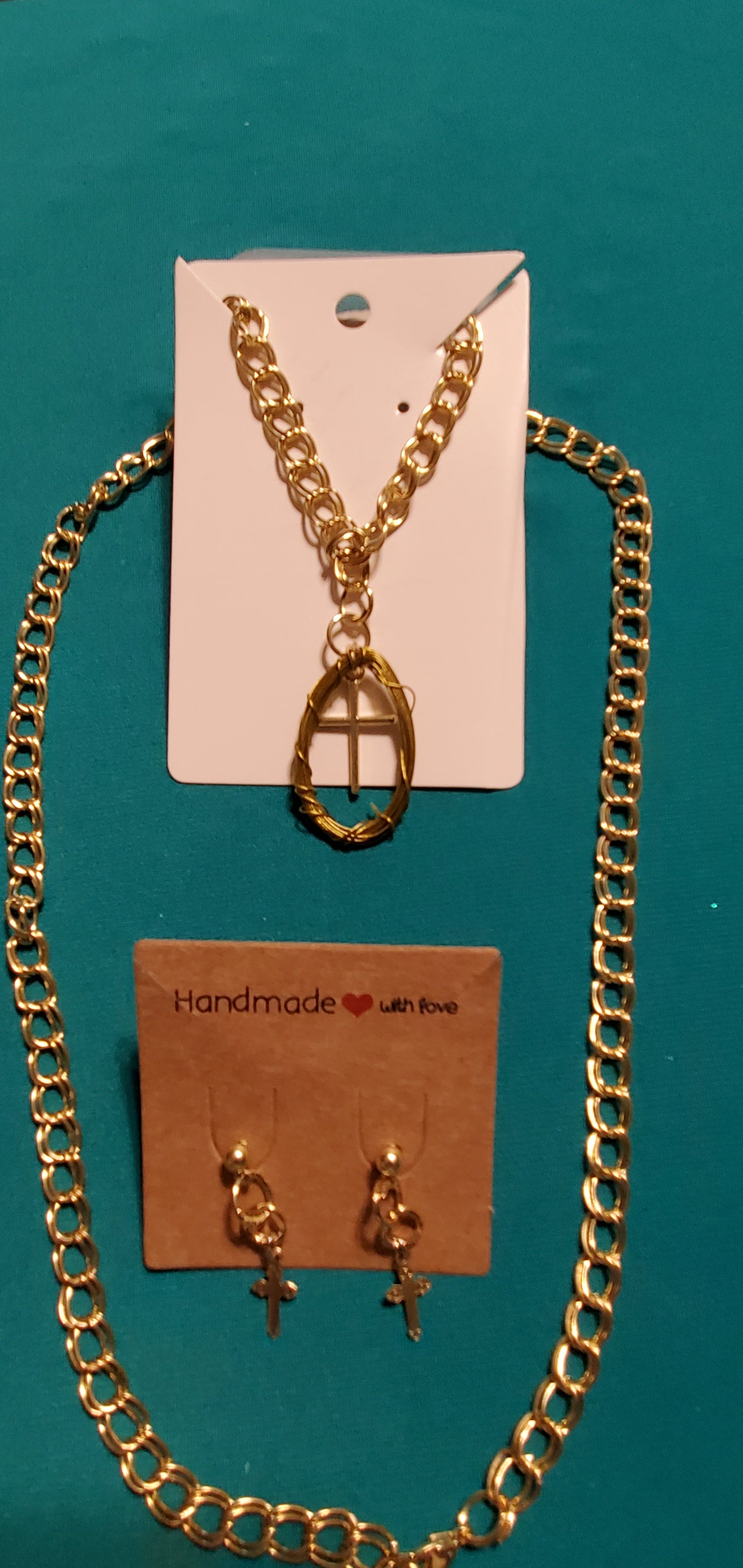 Cross in a crown and cross earrings