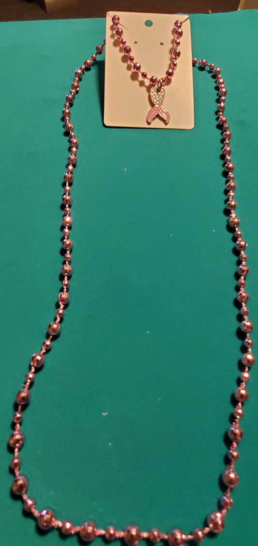Pink mermaid tail on pink beaded necklace