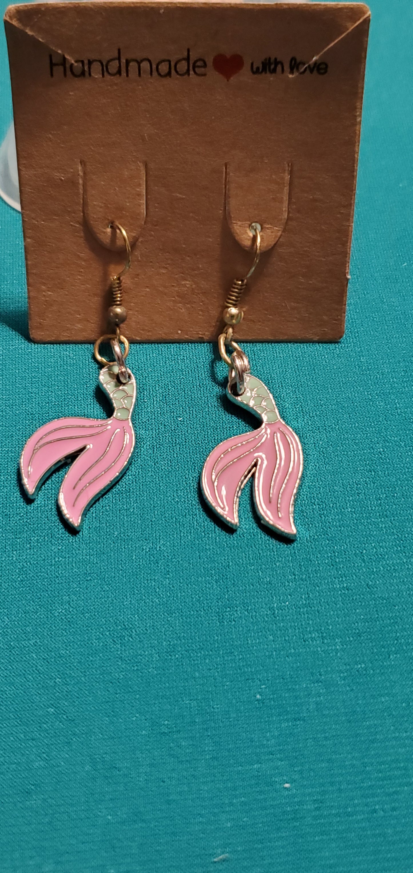 Pink Mermaid tail on bronze fish hook post
