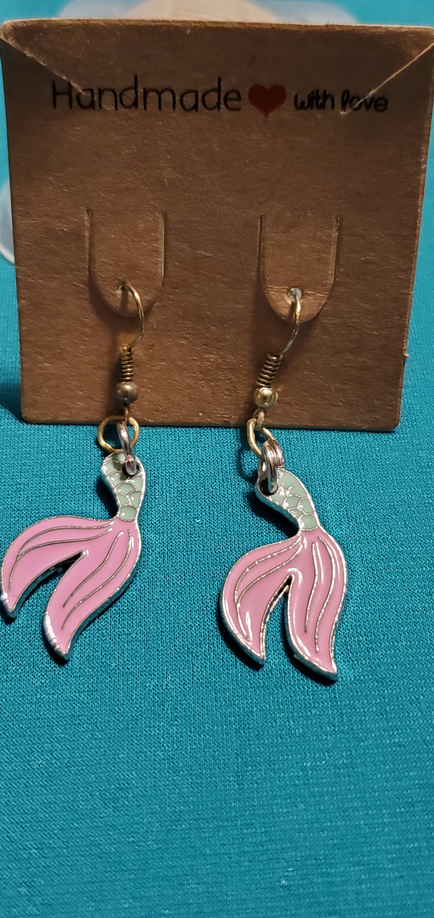 Pink Mermaid tail on bronze fish hook post