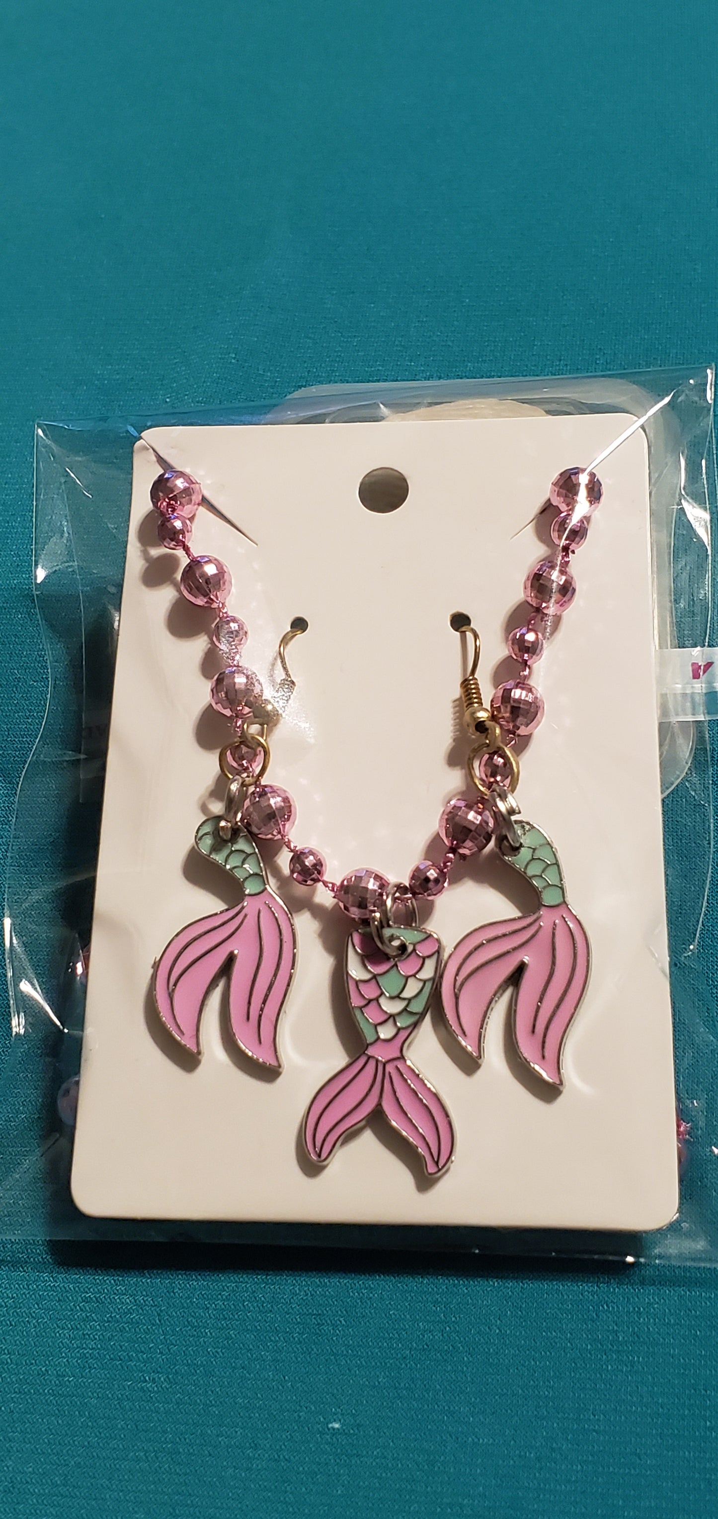 Pink Mermaid tail on bronze fish hook post