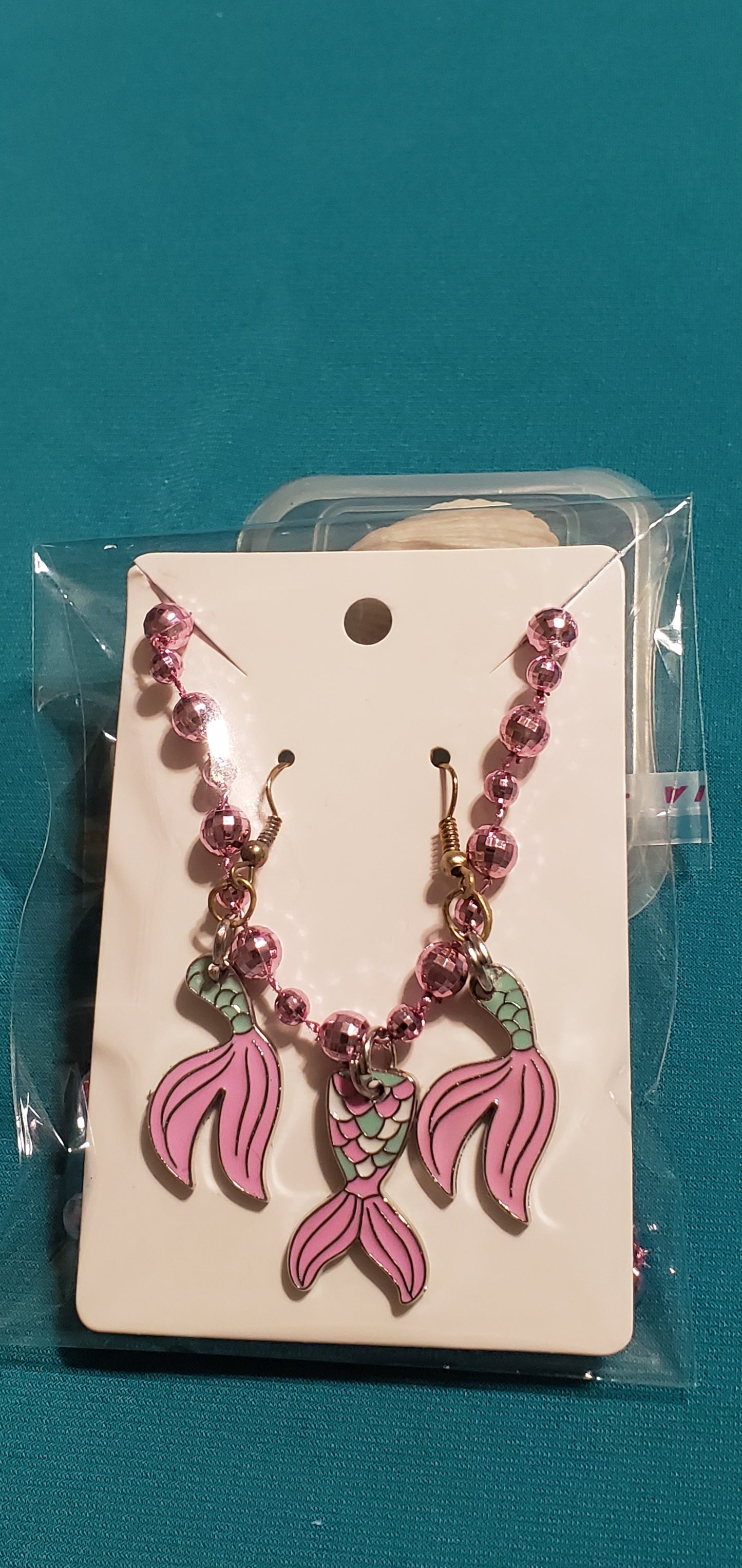 Pink Mermaid tail on bronze fish hook post