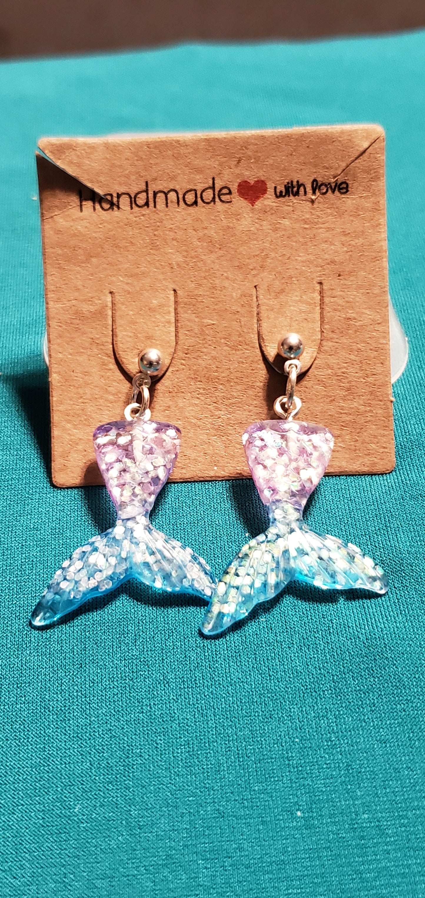 Mermaid tail on blue beaded necklace