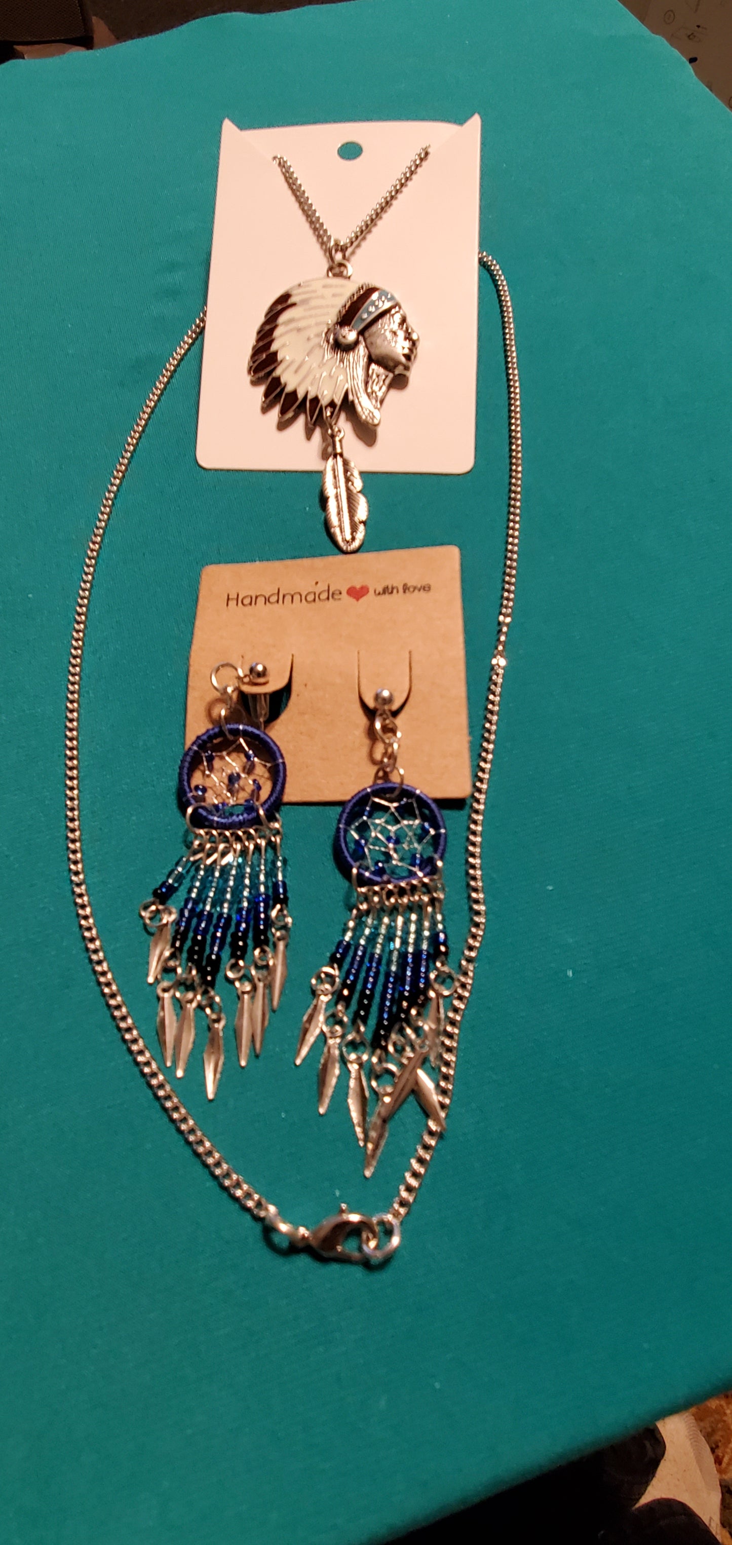 Indian head necklace & dream catcher's earrings