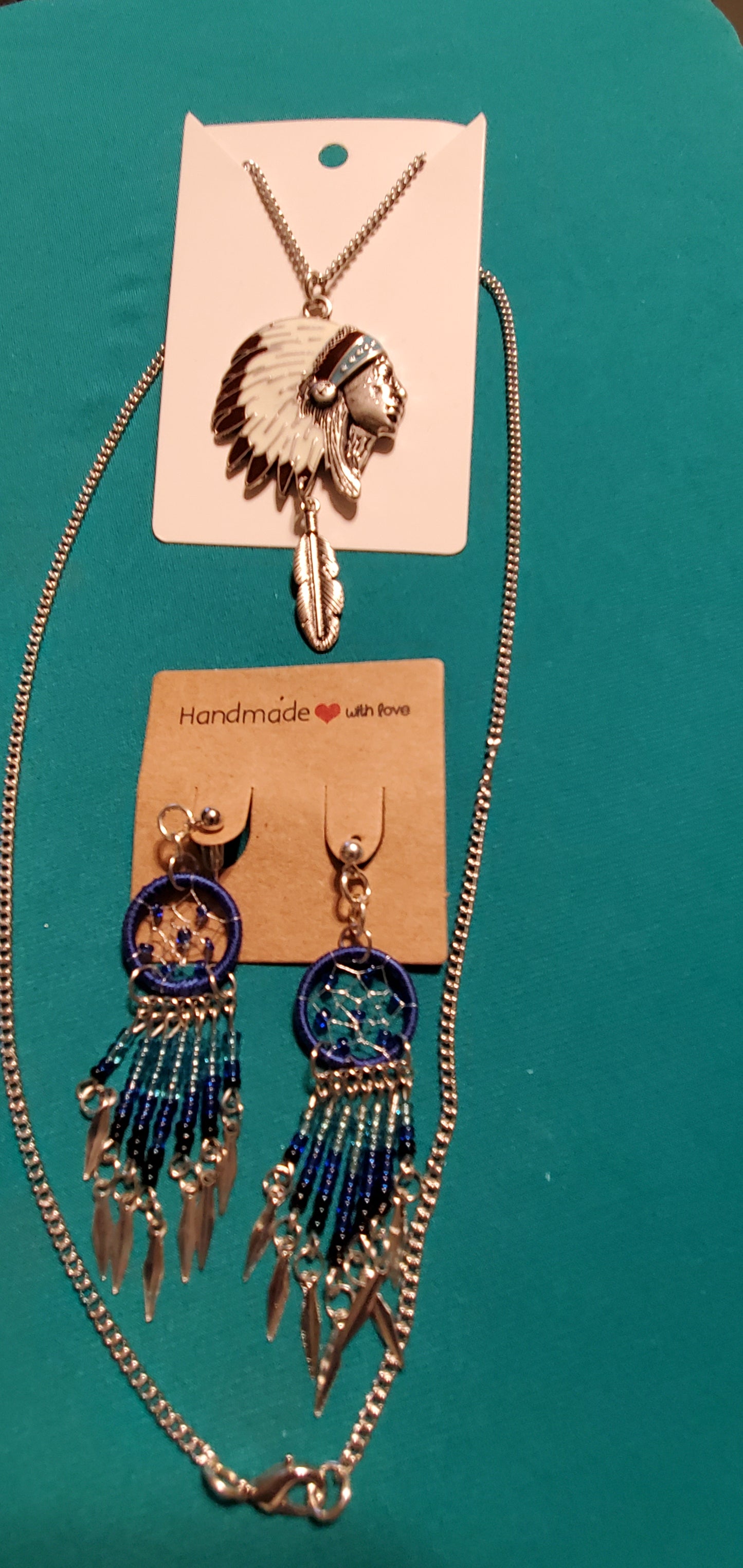 Indian head necklace & dream catcher's earrings