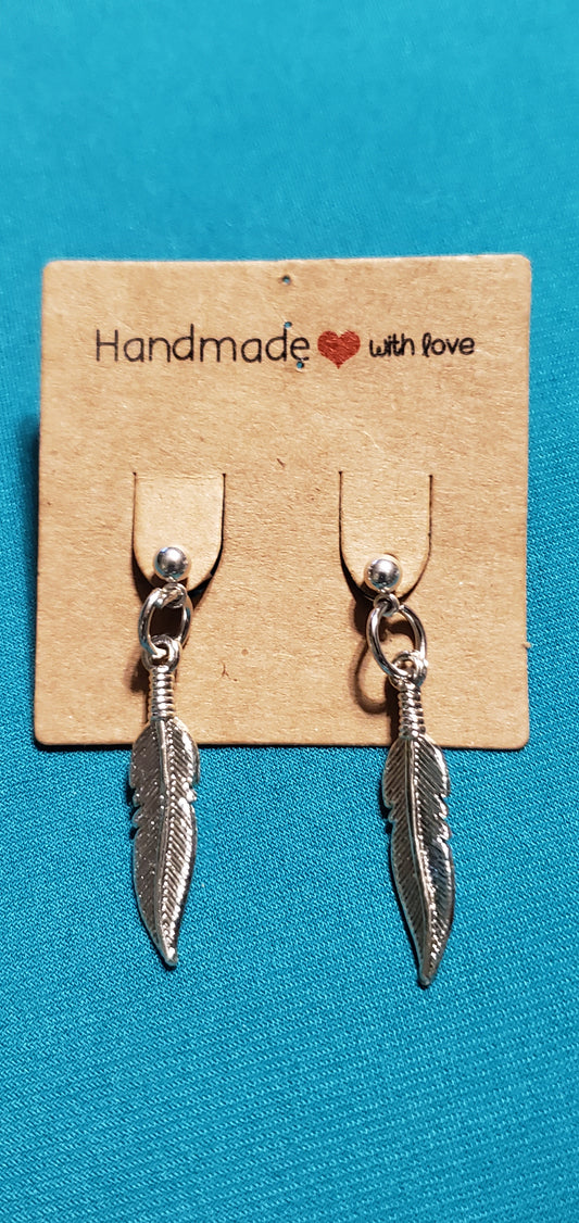 Stainless steel silver plated feather earrings