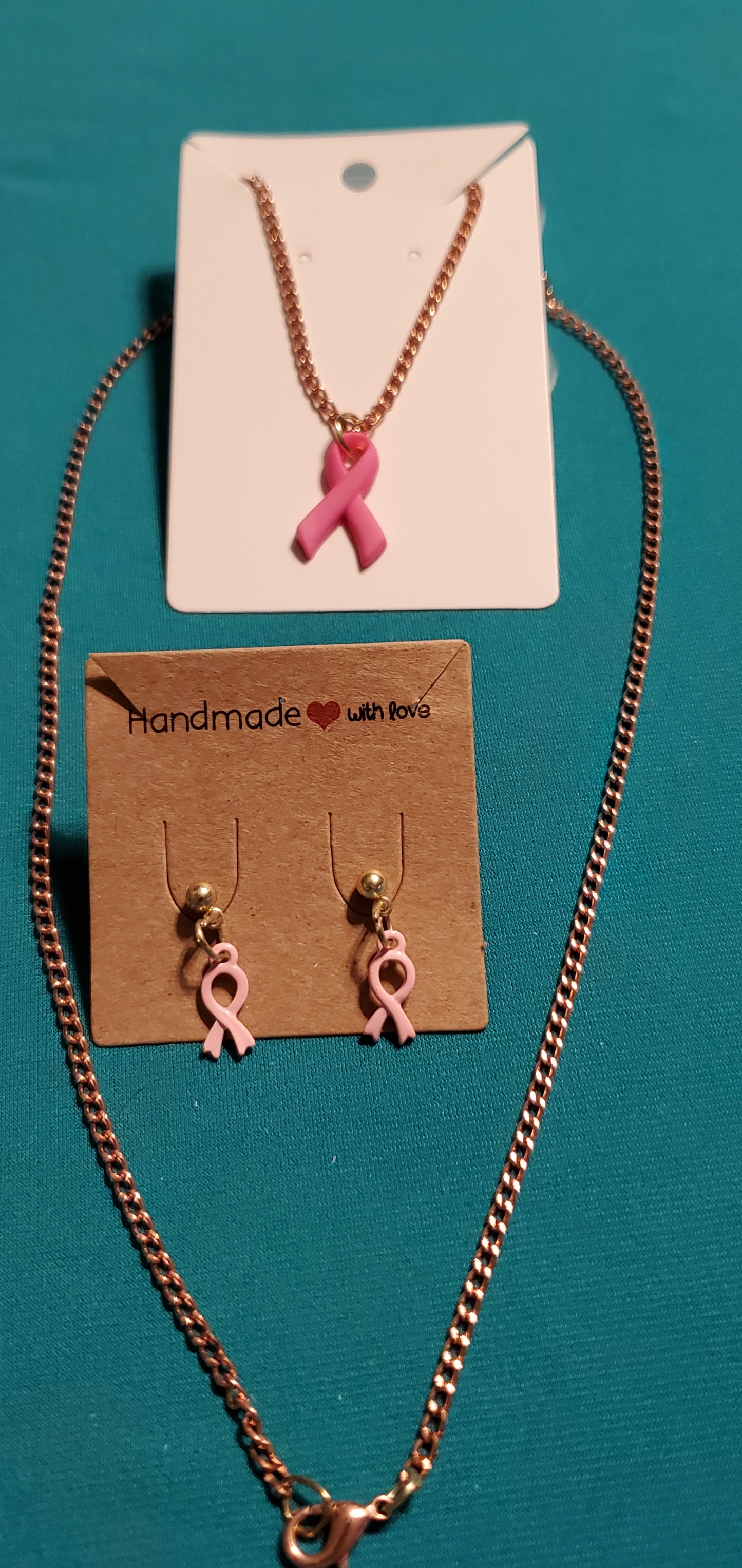 Pink cancer free gold plated necklace