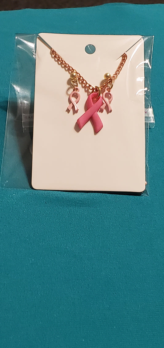Pink cancer free gold plated necklace and earrings