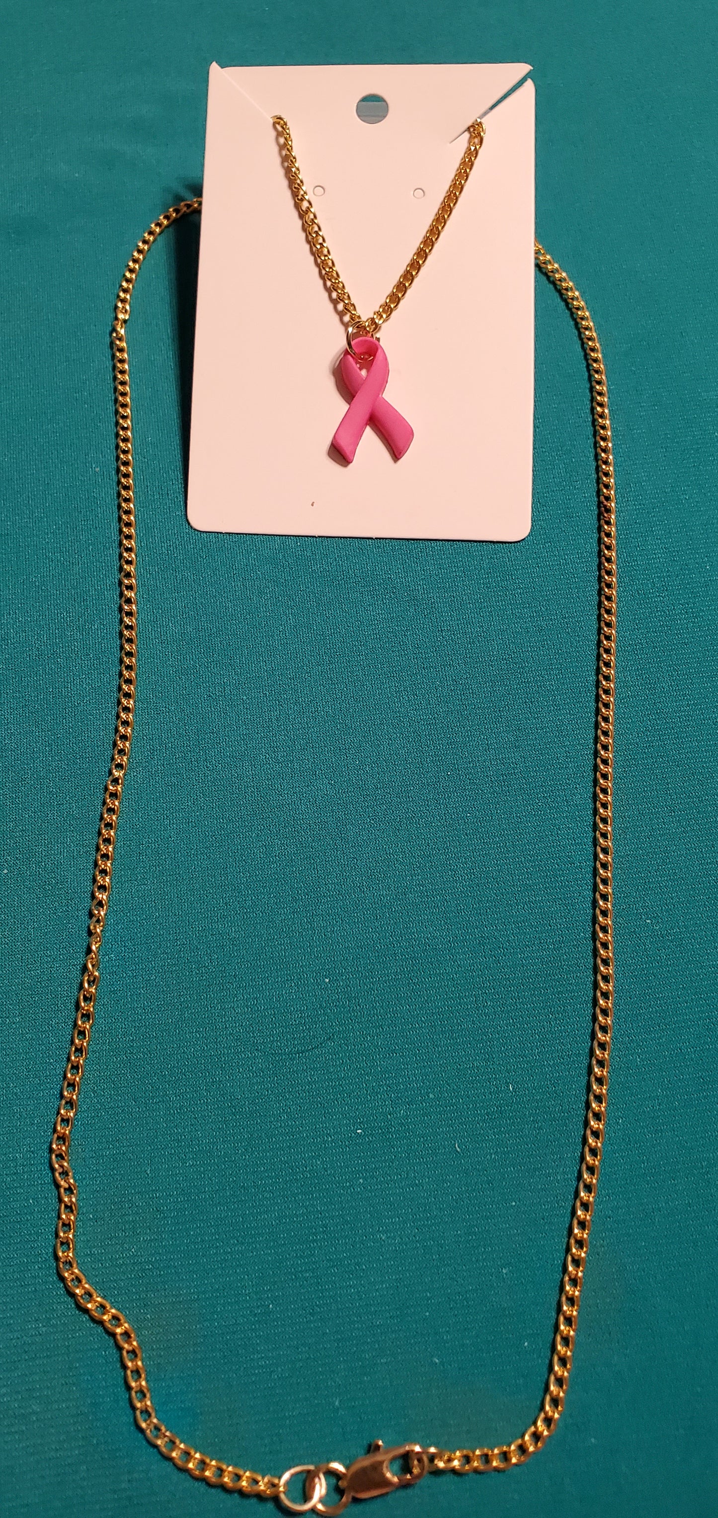 Pink cancer free gold plated necklace and earrings