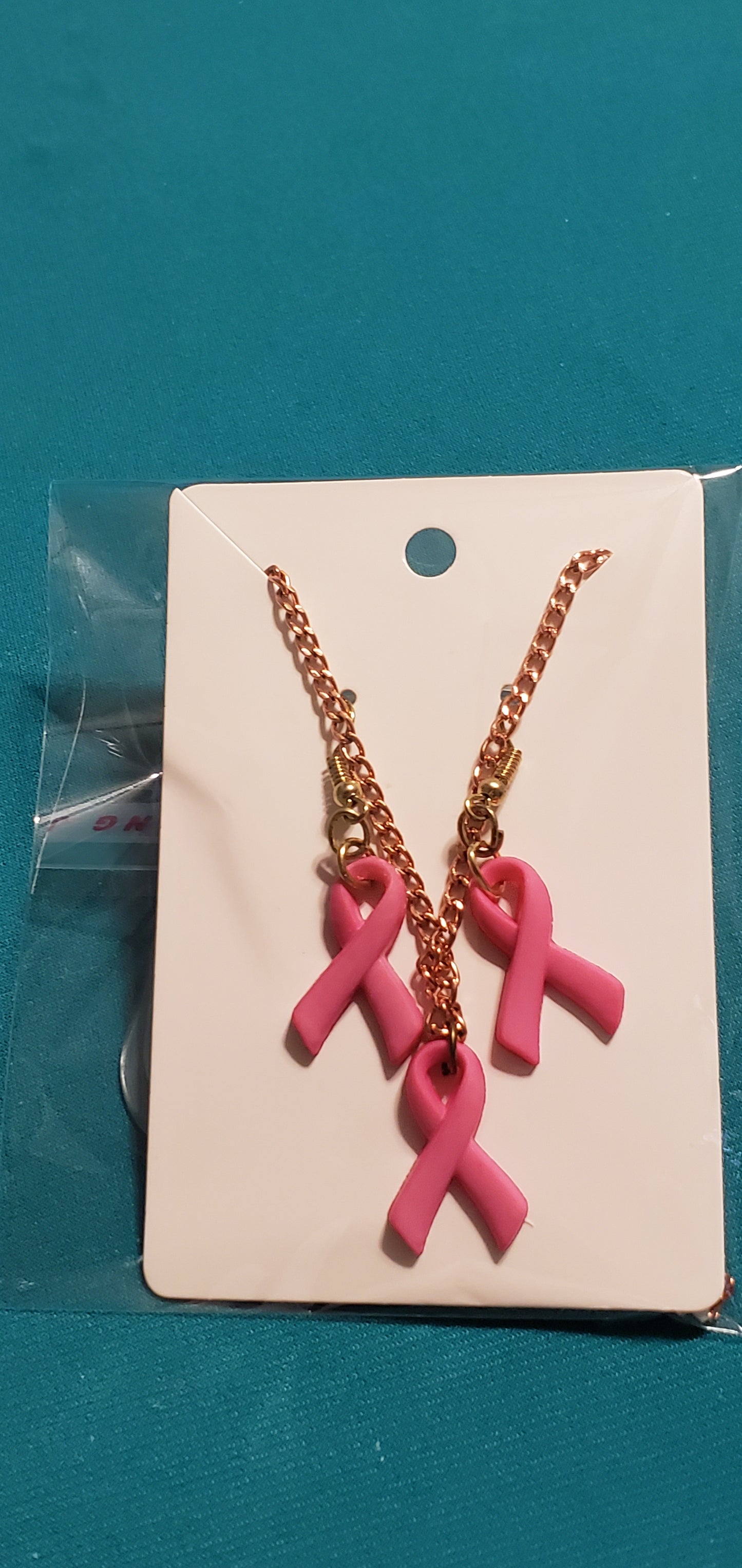 Pink cancer free gold plated necklace and earrings
