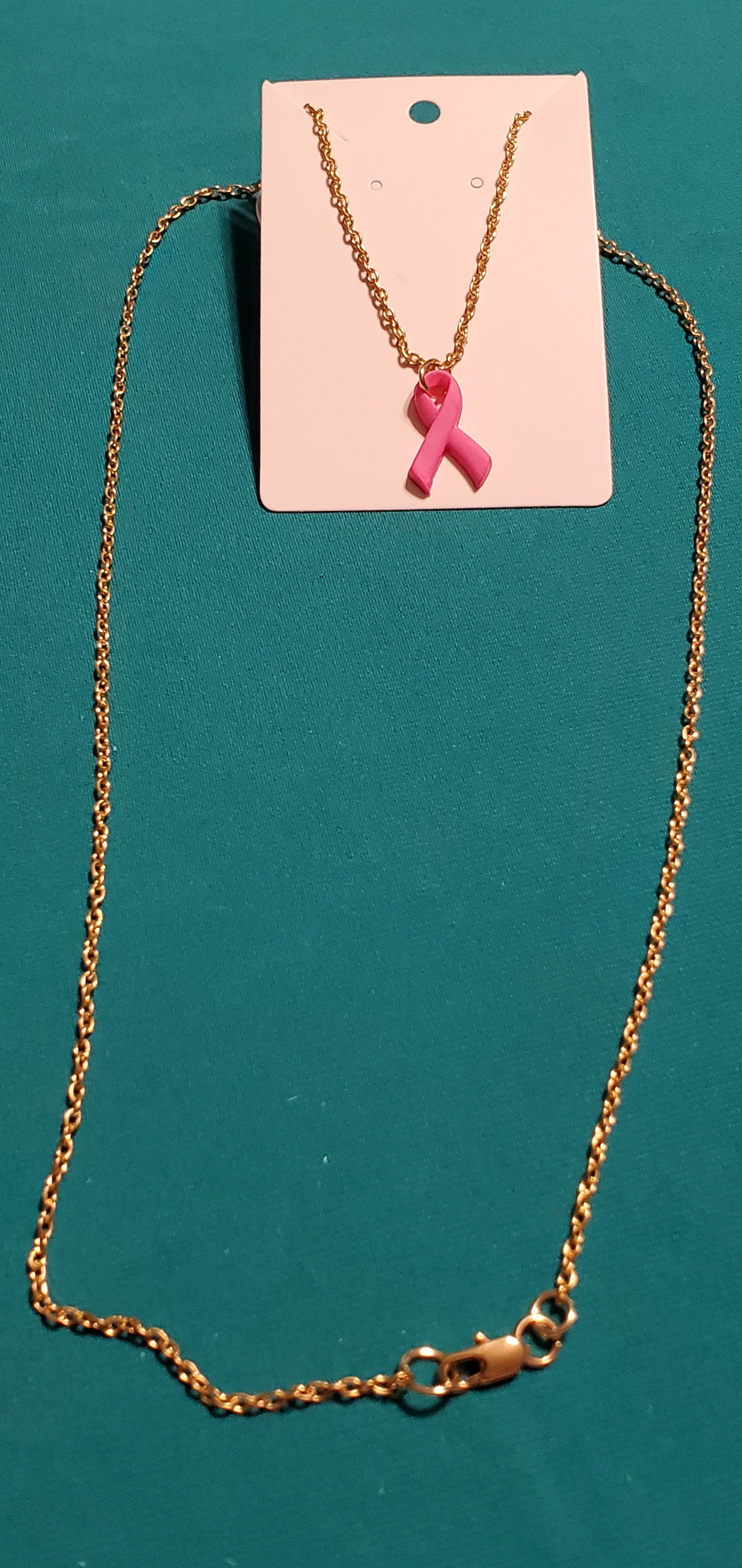 Pink cancer free gold plated necklace