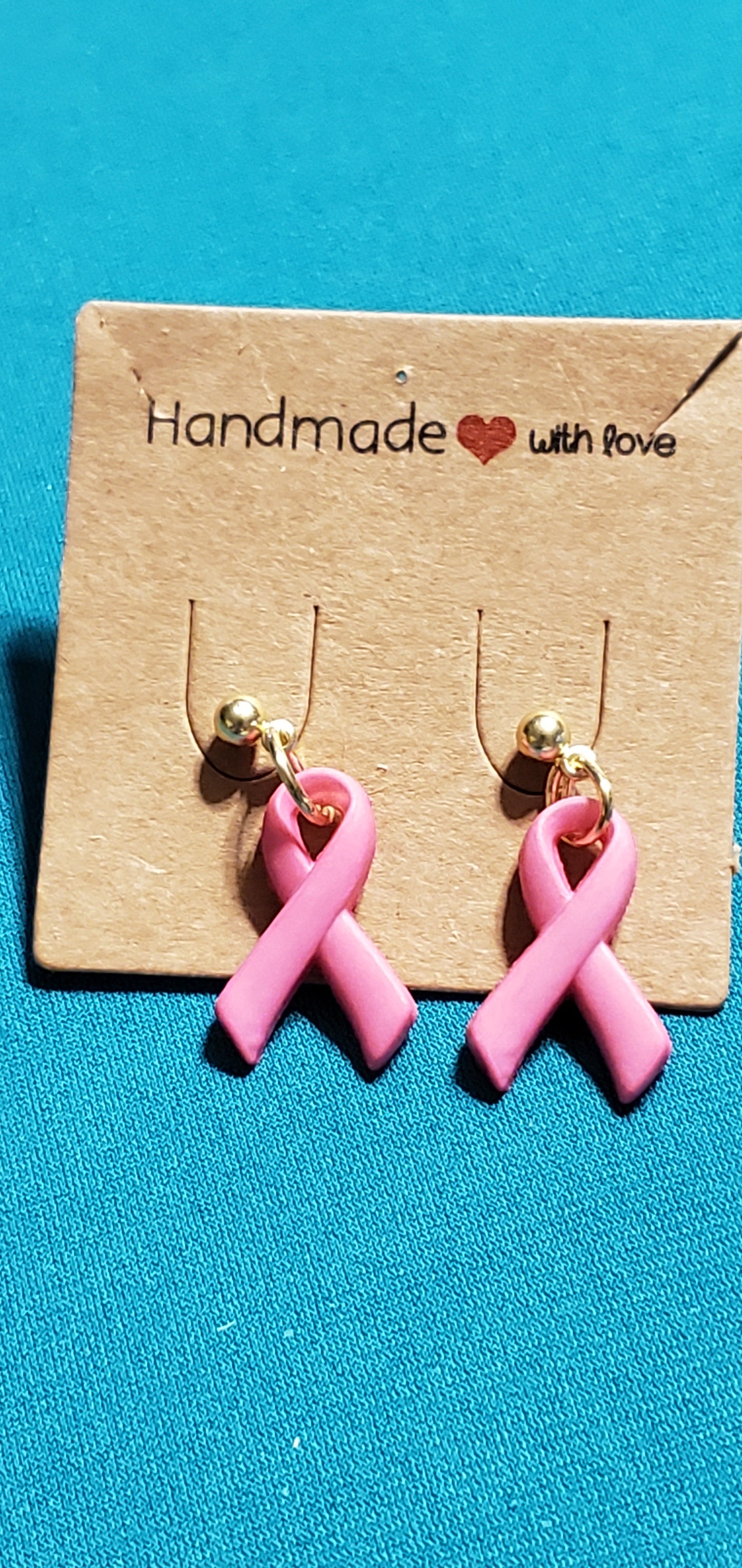 Pink cancer free gold plated necklace and earrings