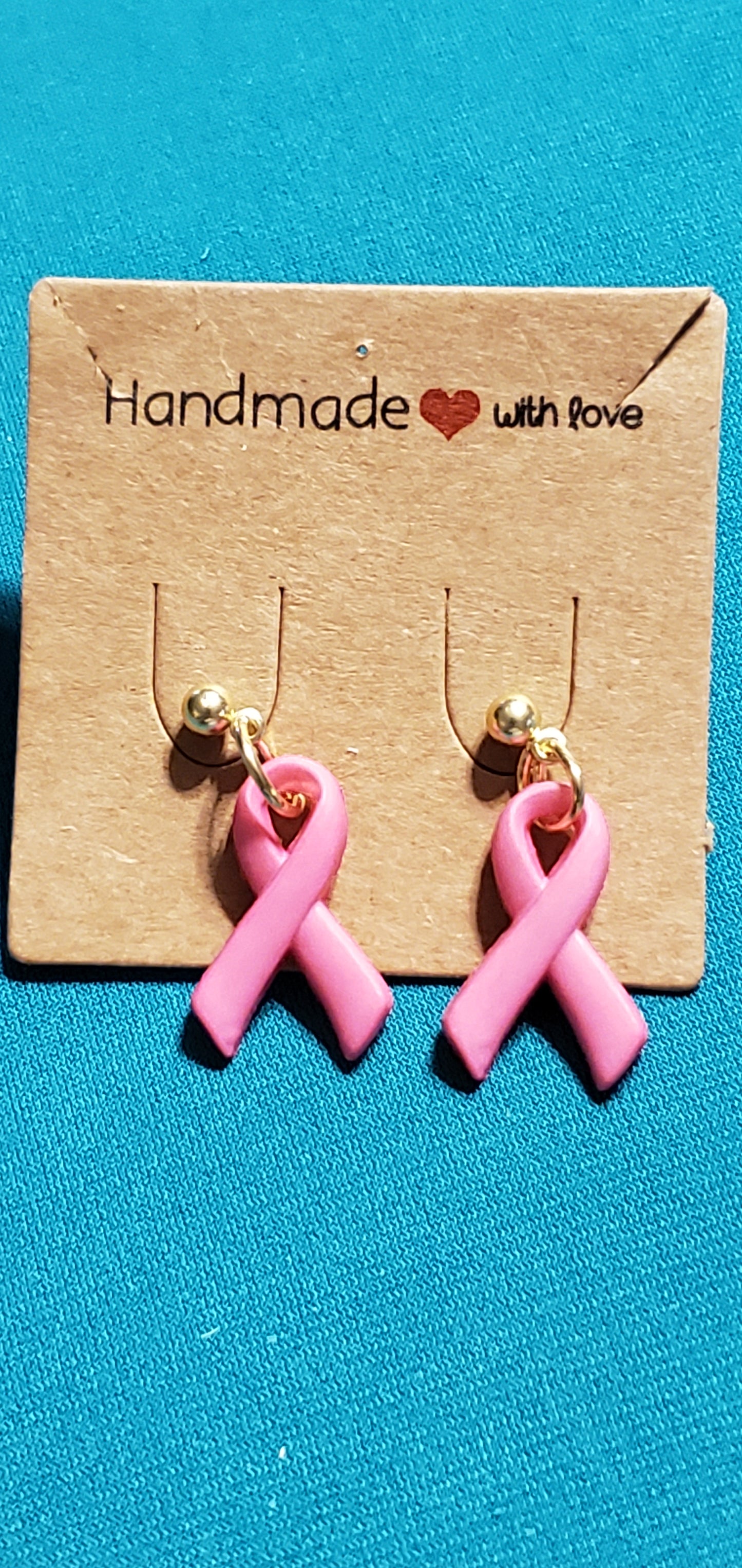 Pink cancer free earrings with gold plated post