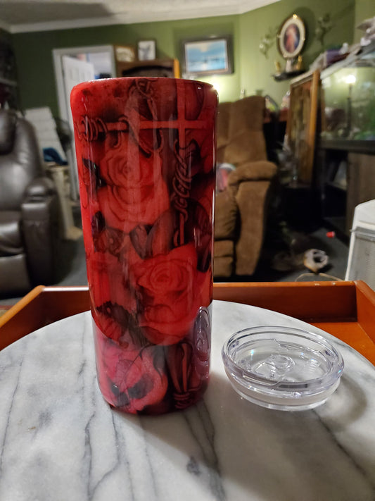 20 oz Roses on a cross Double walled insulated Stainless steel tumbler cup