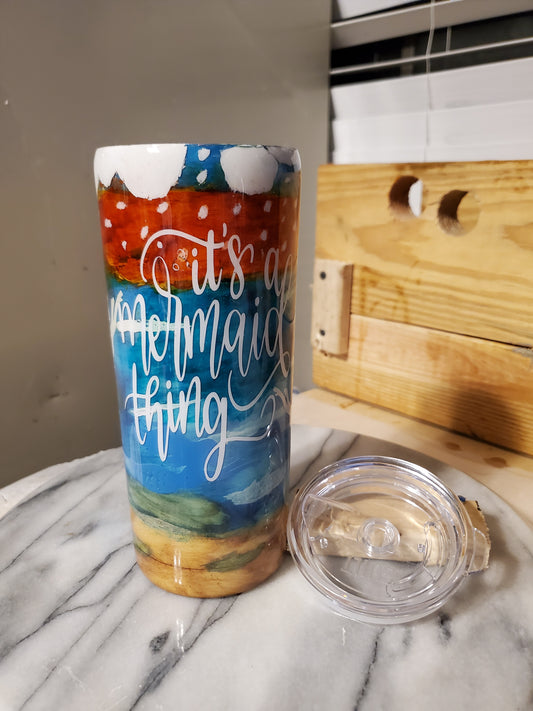 20 oz It's a mermaid thing Double walled insulated Stainless steel tumbler cup
