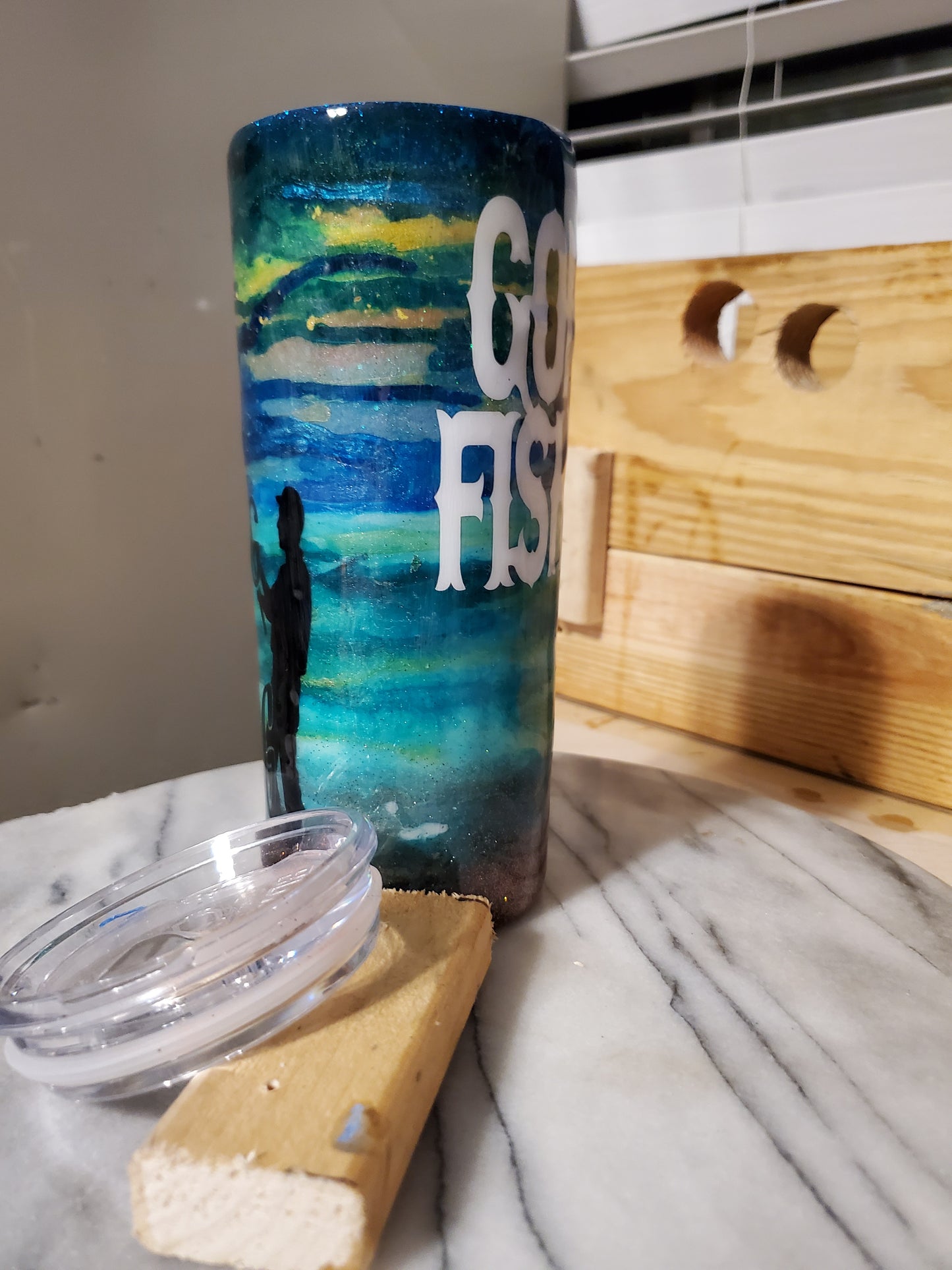 Gone fishing 20 oz Double walled insulated Stainless steel tumbler cup