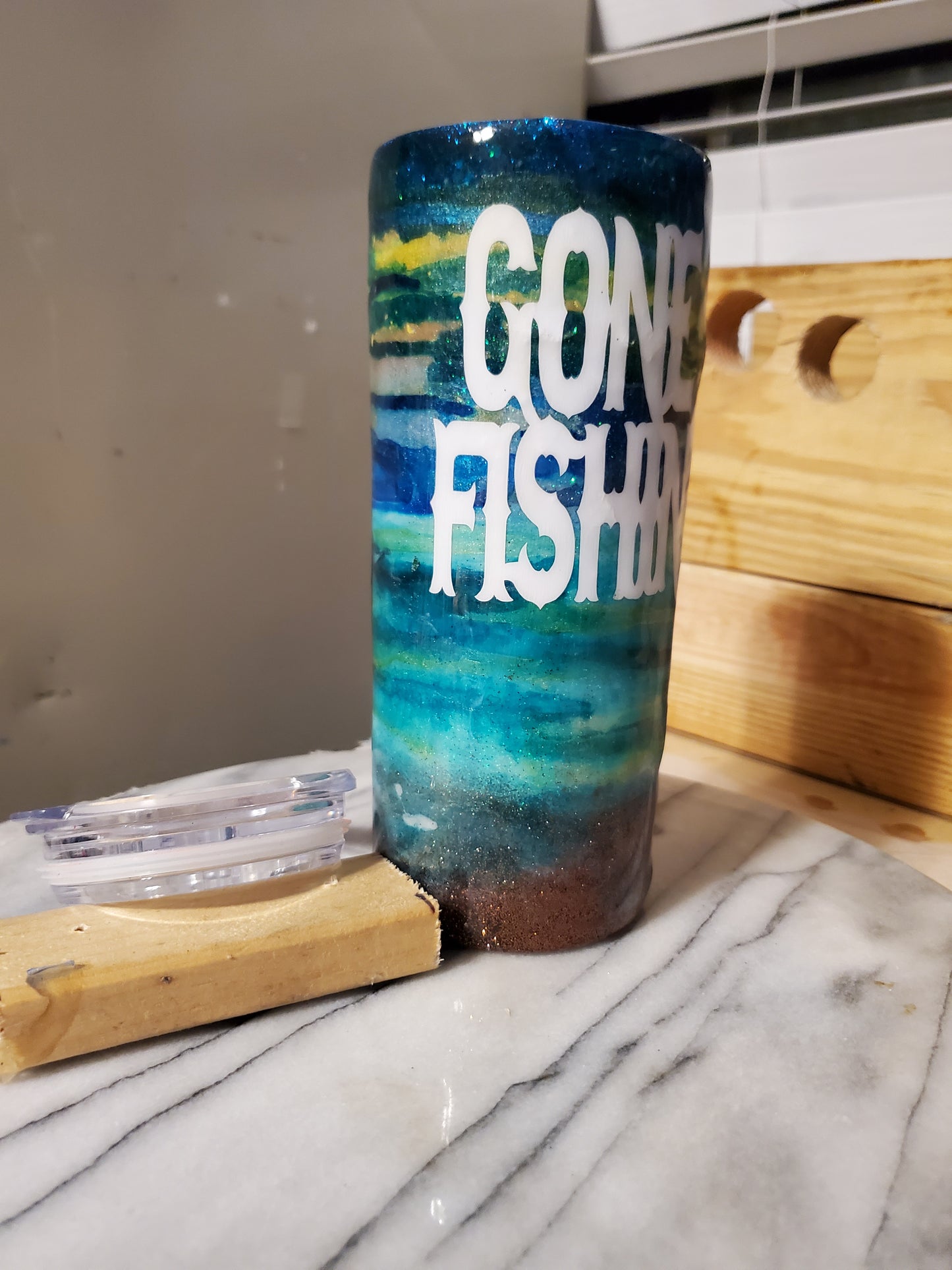 Gone fishing 20 oz Double walled insulated Stainless steel tumbler cup