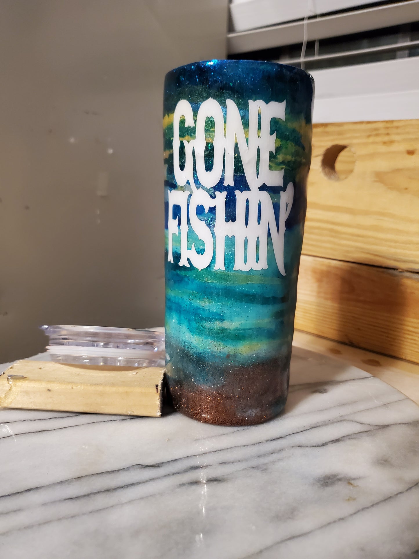 Gone fishing 20 oz Double walled insulated Stainless steel tumbler cup