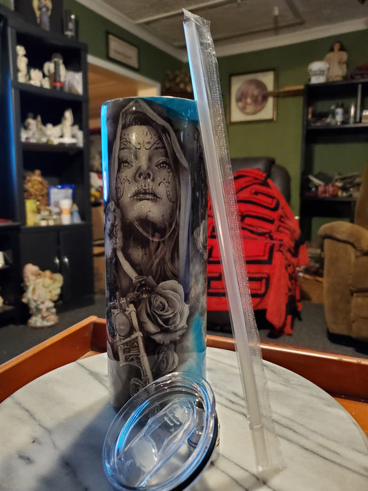 30 oz Lady on a motorcycle stainless steel tumbler cup
