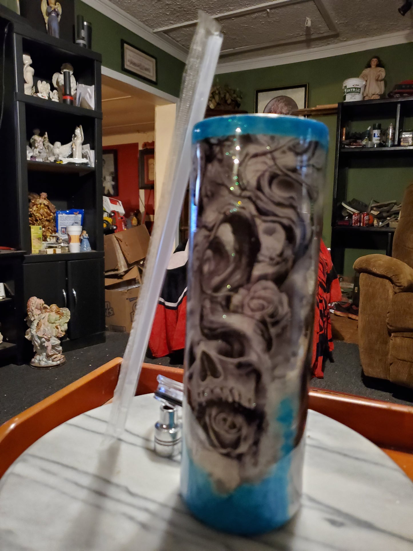 30 oz Lady on a motorcycle stainless steel tumbler cup