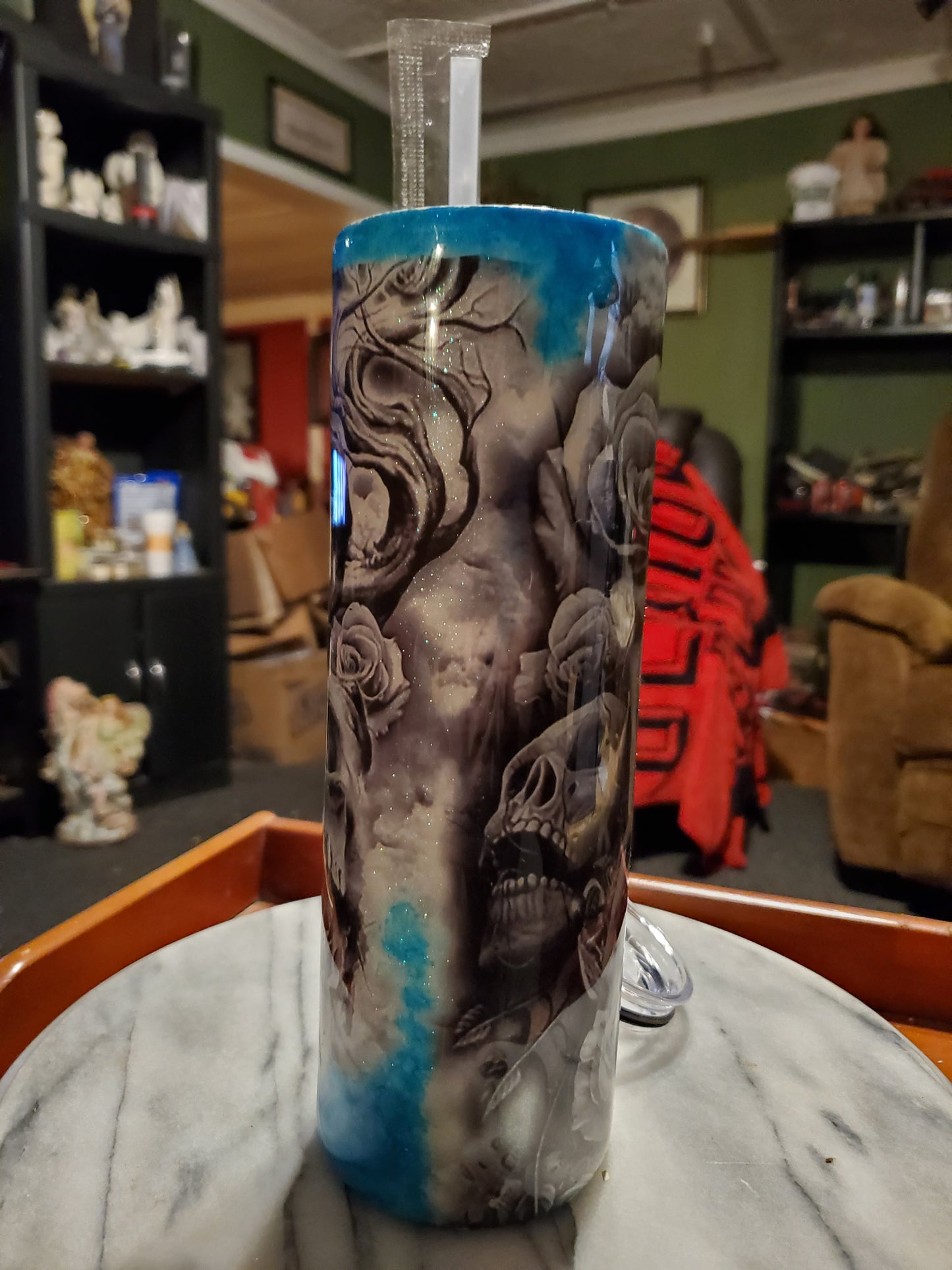 30 oz Lady on a motorcycle stainless steel tumbler cup