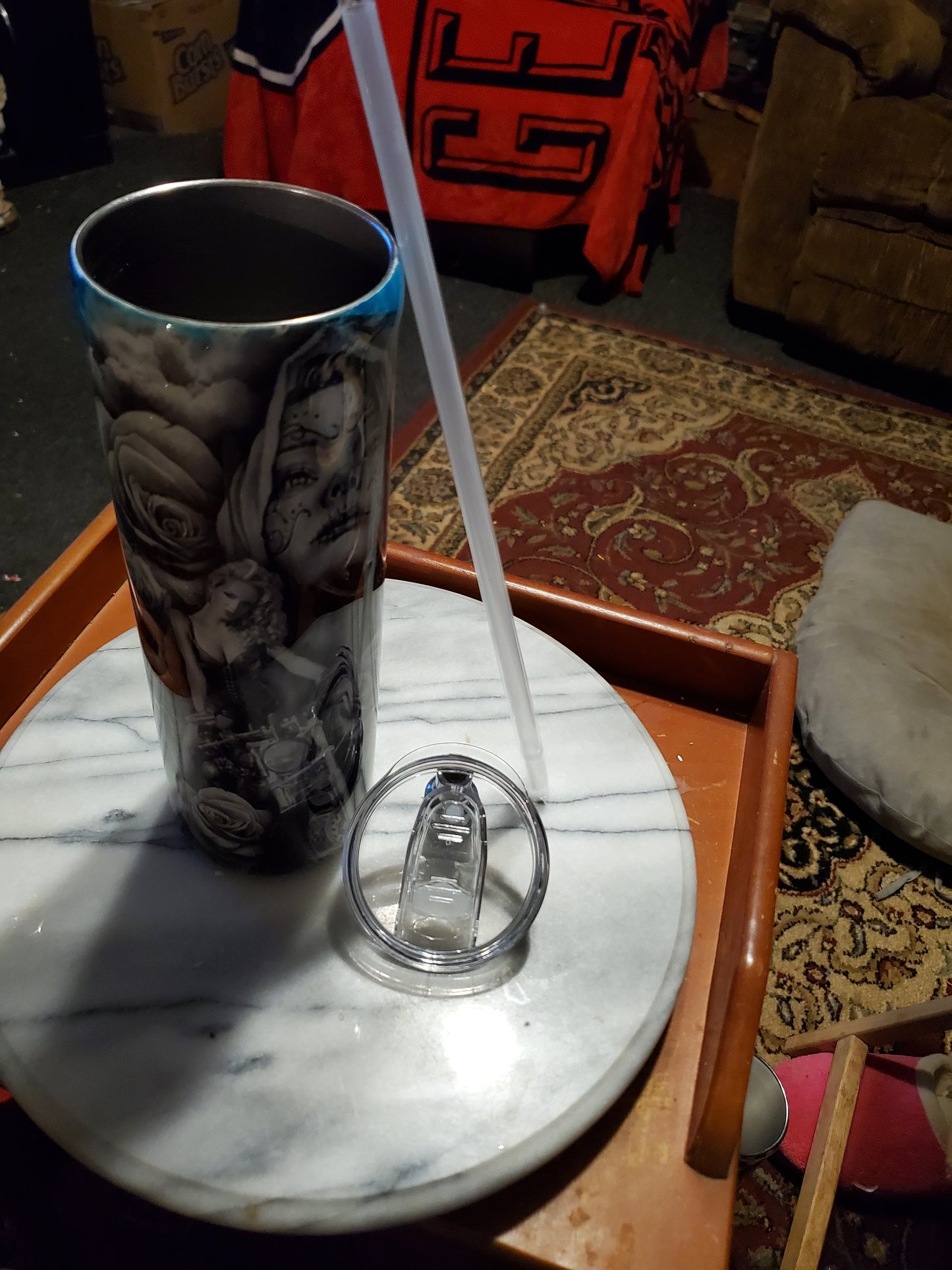 30 oz Lady on a motorcycle stainless steel tumbler cup