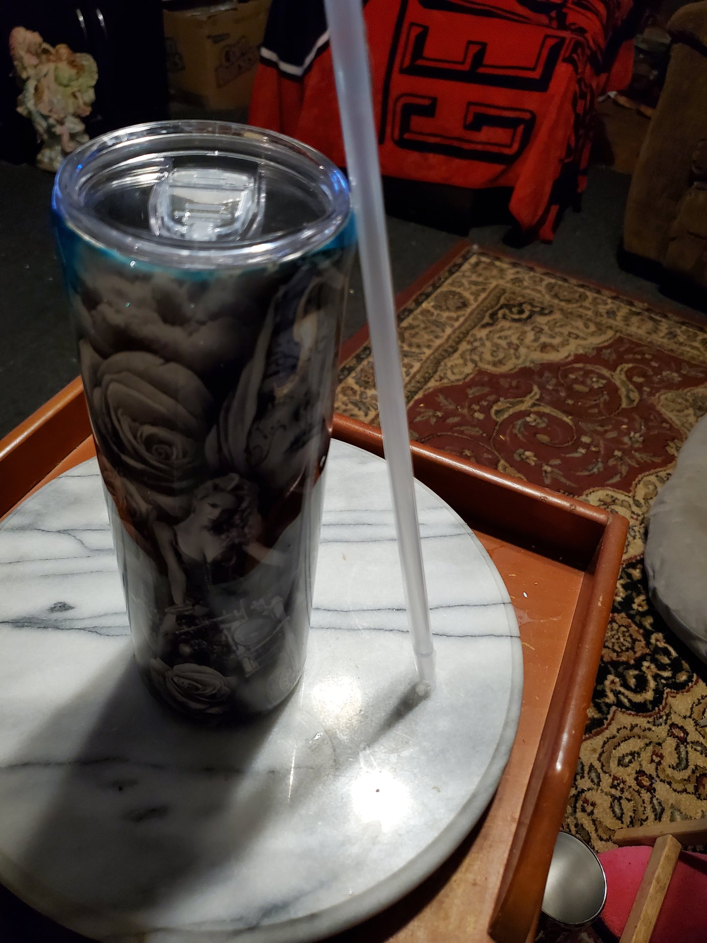 30 oz Lady on a motorcycle stainless steel tumbler cup